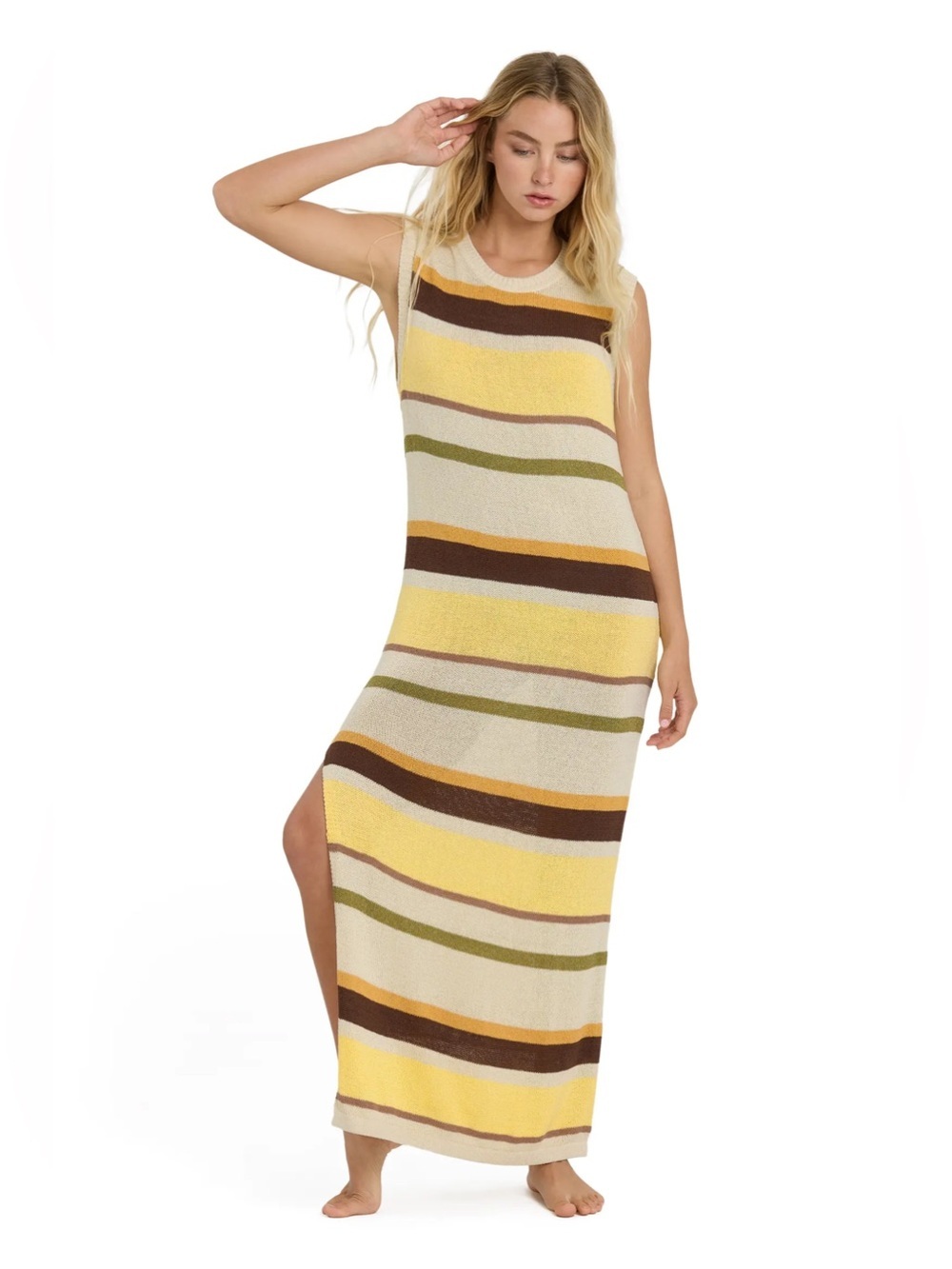 Billabong Striped Knit White Cap Sweater Maxi Dress